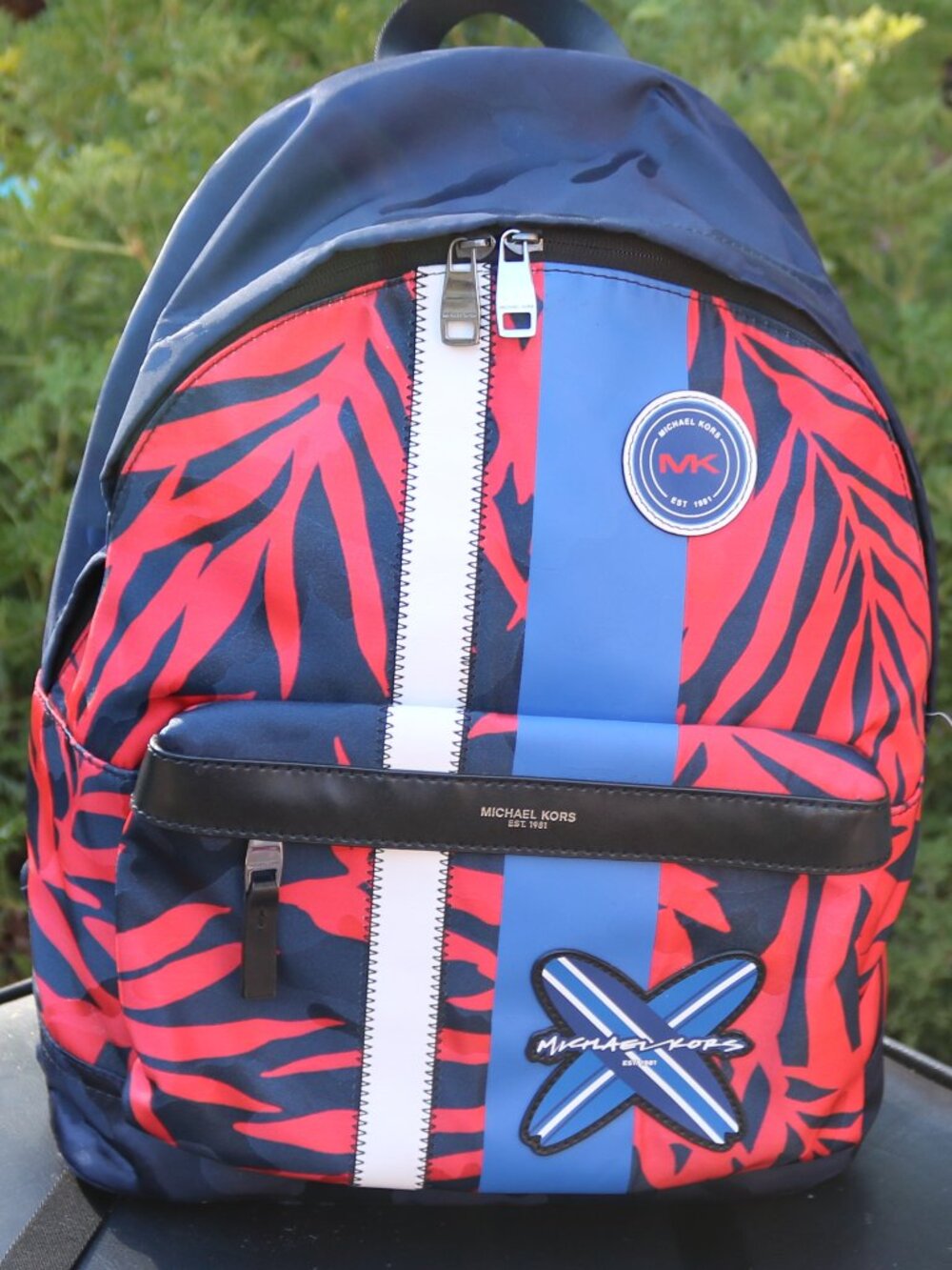 Michael Kors "Kent" Sport Tropical Palm & Tiger Stripe Nylon Backpack